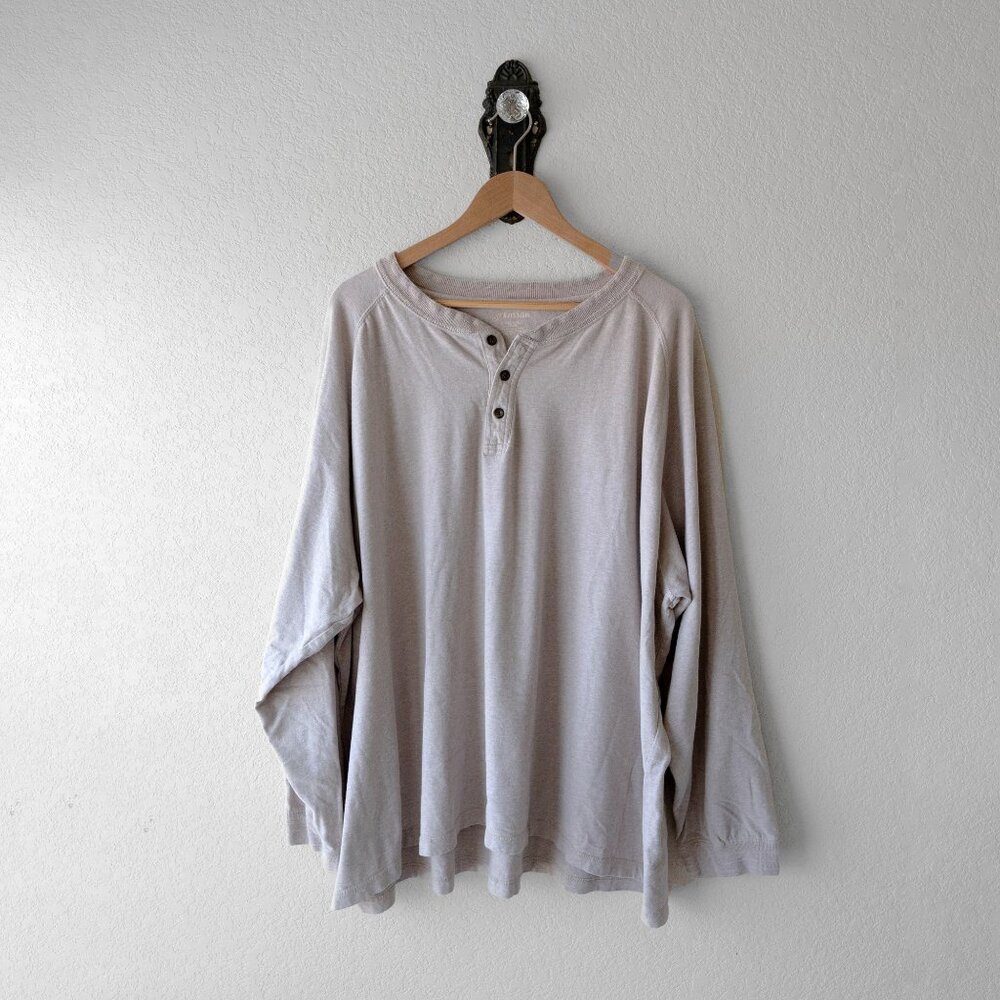 St Johns Bay 3XLT Sueded Henley Shirt Beige Long Sleeve Big Tall